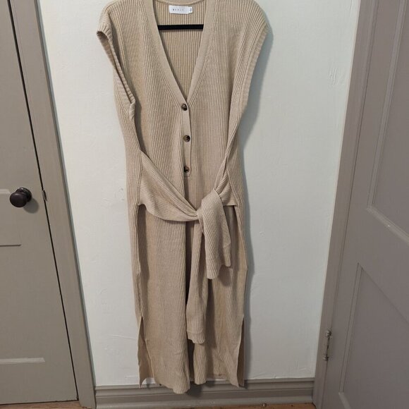 Anthropologie MABLE Sweater Dress Rib Knit Front Tie Beige Brown Size LG - Picture 2 of 8